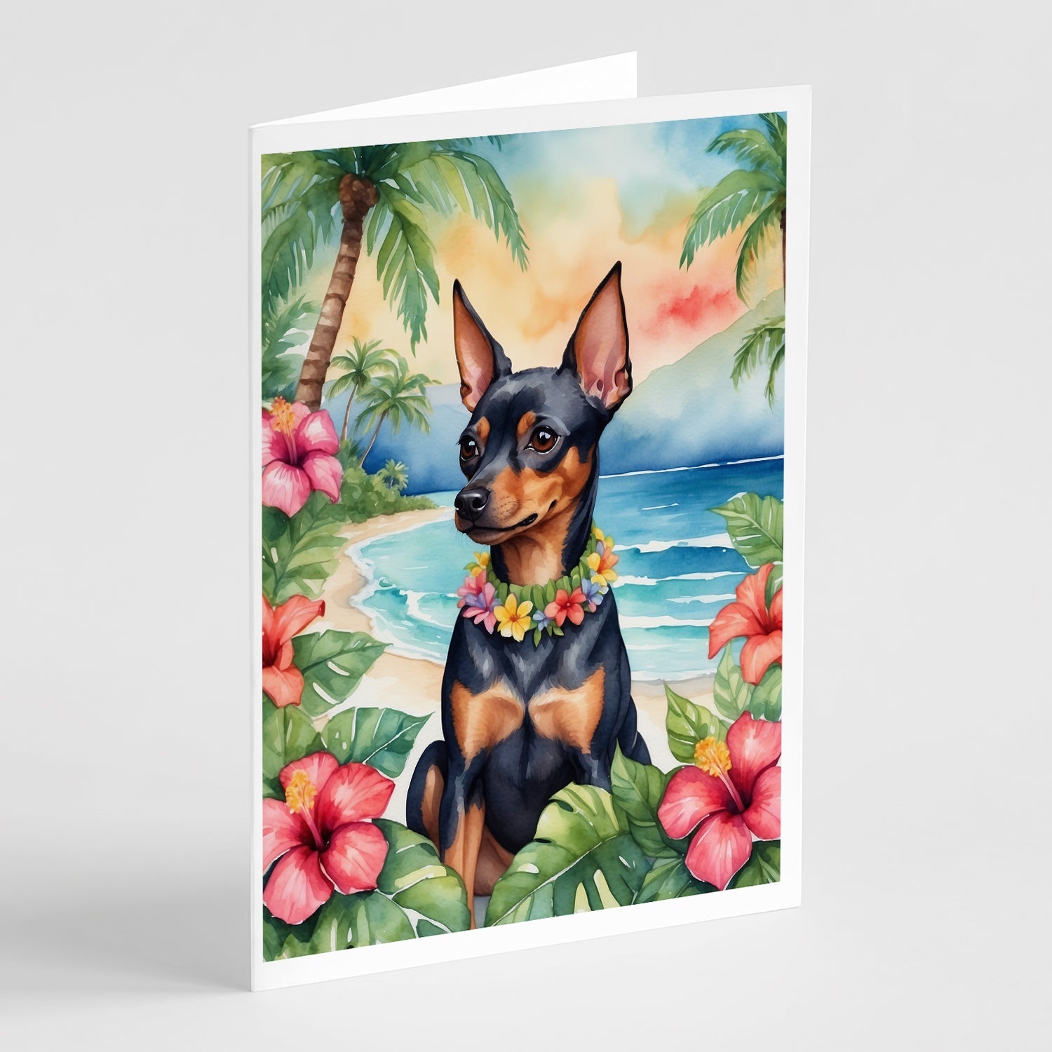 Miniature Pinscher Luau Greeting Cards Pack of 8 Blank Cards with Envelopes Whimsical A7 Size 5x7