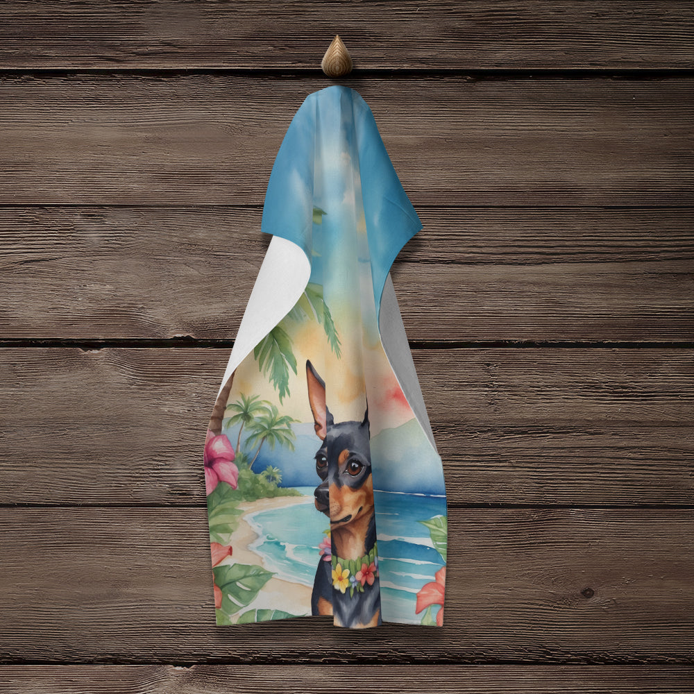 Miniature Pinscher Luau Kitchen Towel Velour Plush Front and Cotton Loop Back Machine Washable