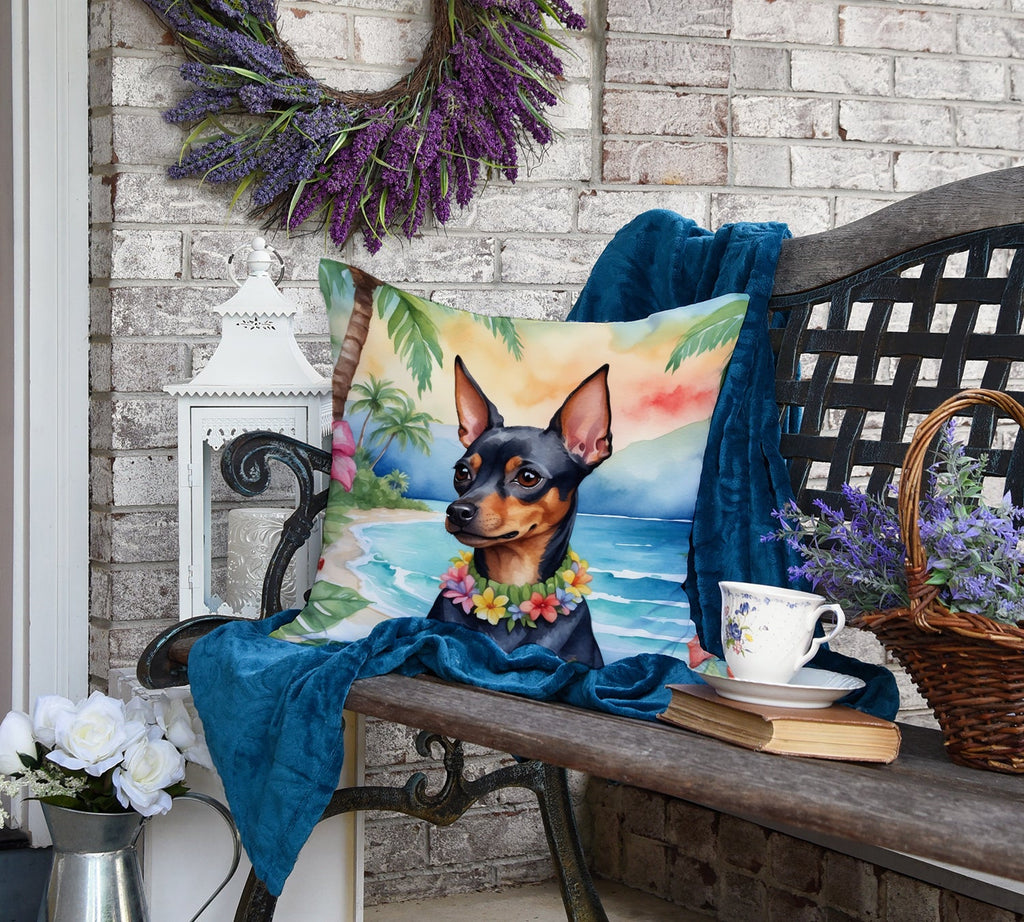 Miniature Pinscher Luau Decorative Throw Pillow 18x18 Indoor Outdoor Accent Cushion, Fabric Cover with Insert for Sofa, Bed, Porch & Living Room