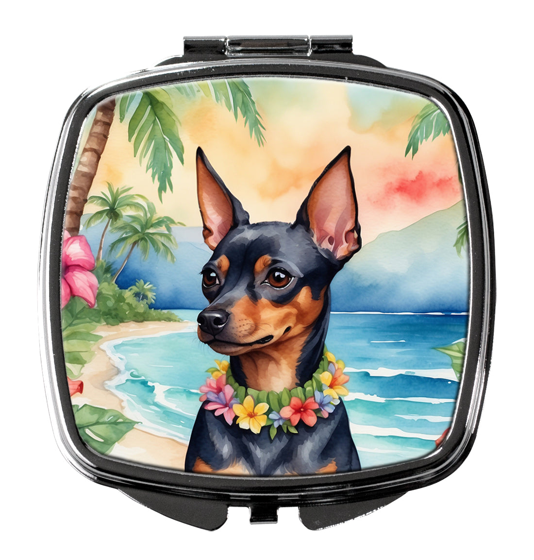 Miniature Pinscher Luau Compact Mirror Decorative Travel Makeup Mirror for Women Girls Gifts Pocket Makeup Mirror Folding Handheld