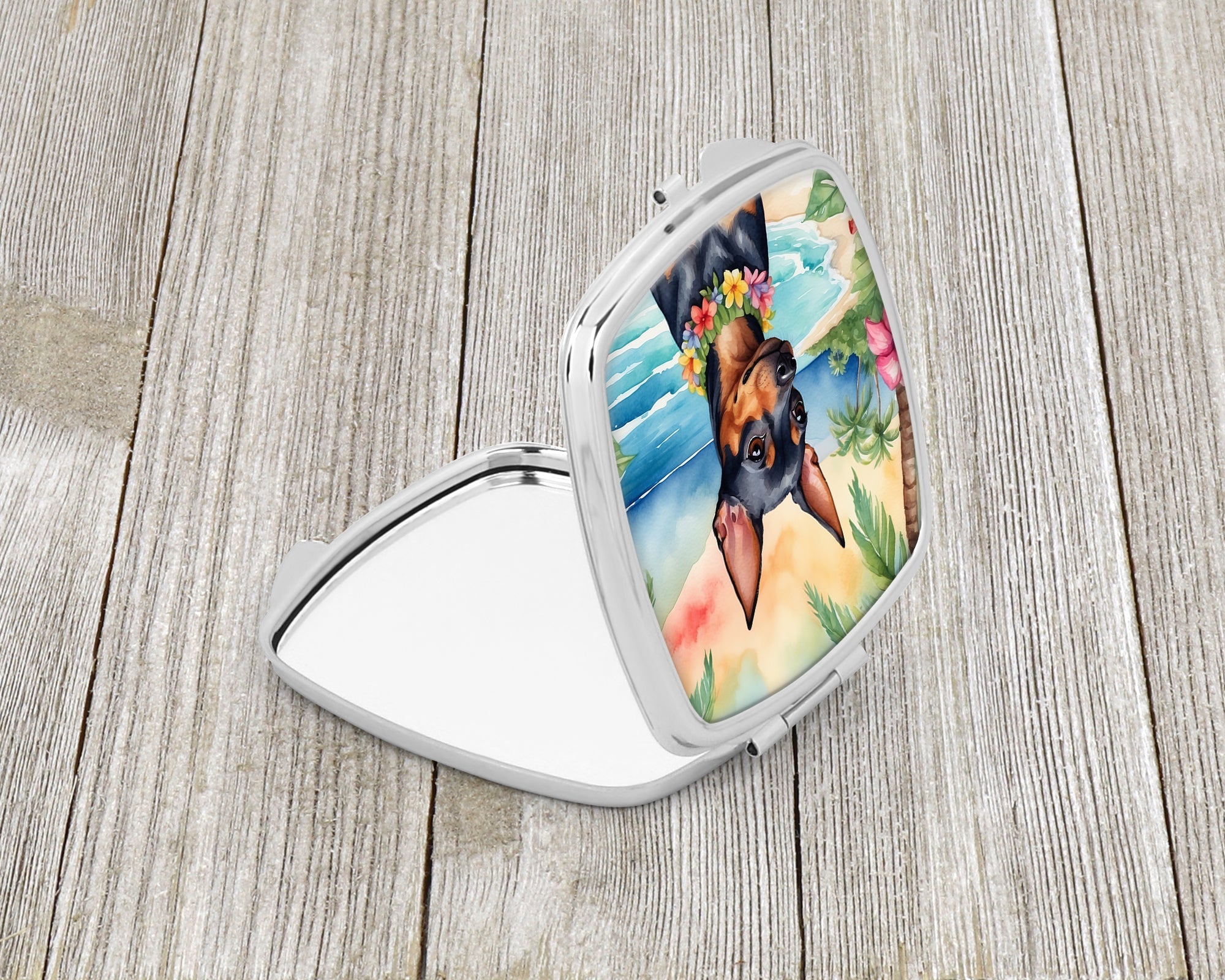 Miniature Pinscher Luau Compact Mirror Decorative Travel Makeup Mirror for Women Girls Gifts Pocket Makeup Mirror Folding Handheld