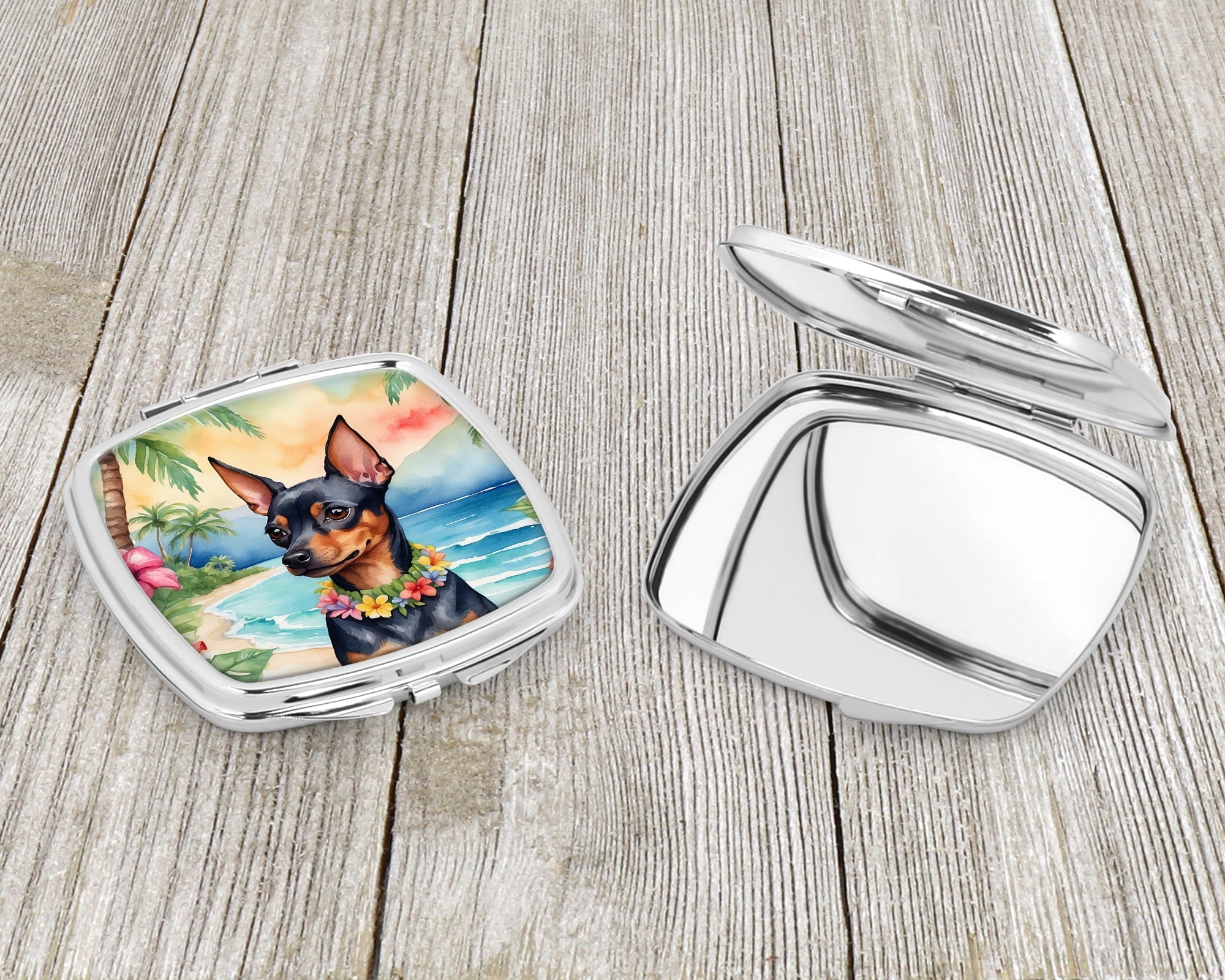 Miniature Pinscher Luau Compact Mirror Decorative Travel Makeup Mirror for Women Girls Gifts Pocket Makeup Mirror Folding Handheld