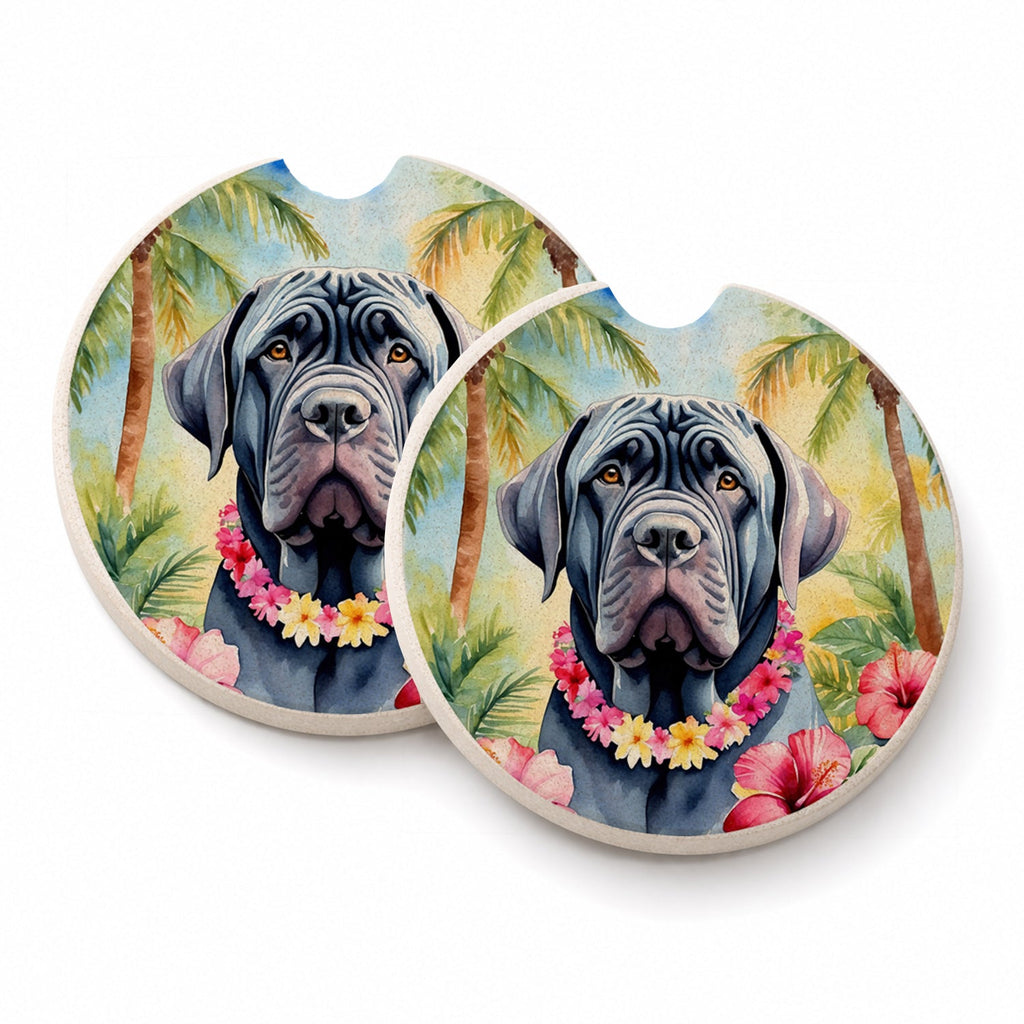 Neapolitan Mastiff Luau Set of 2 Cup Holder Car Coasters Absorbent Round Sandstone Coasters Gifts for Men or Women, 2.5, Multicolor