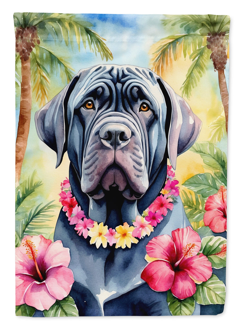 Neapolitan Mastiff Luau House Flag 28x40 Porch Sleeve Pole Decorative Outside Yard Banner Artwork Wall Hanging, Polyester
