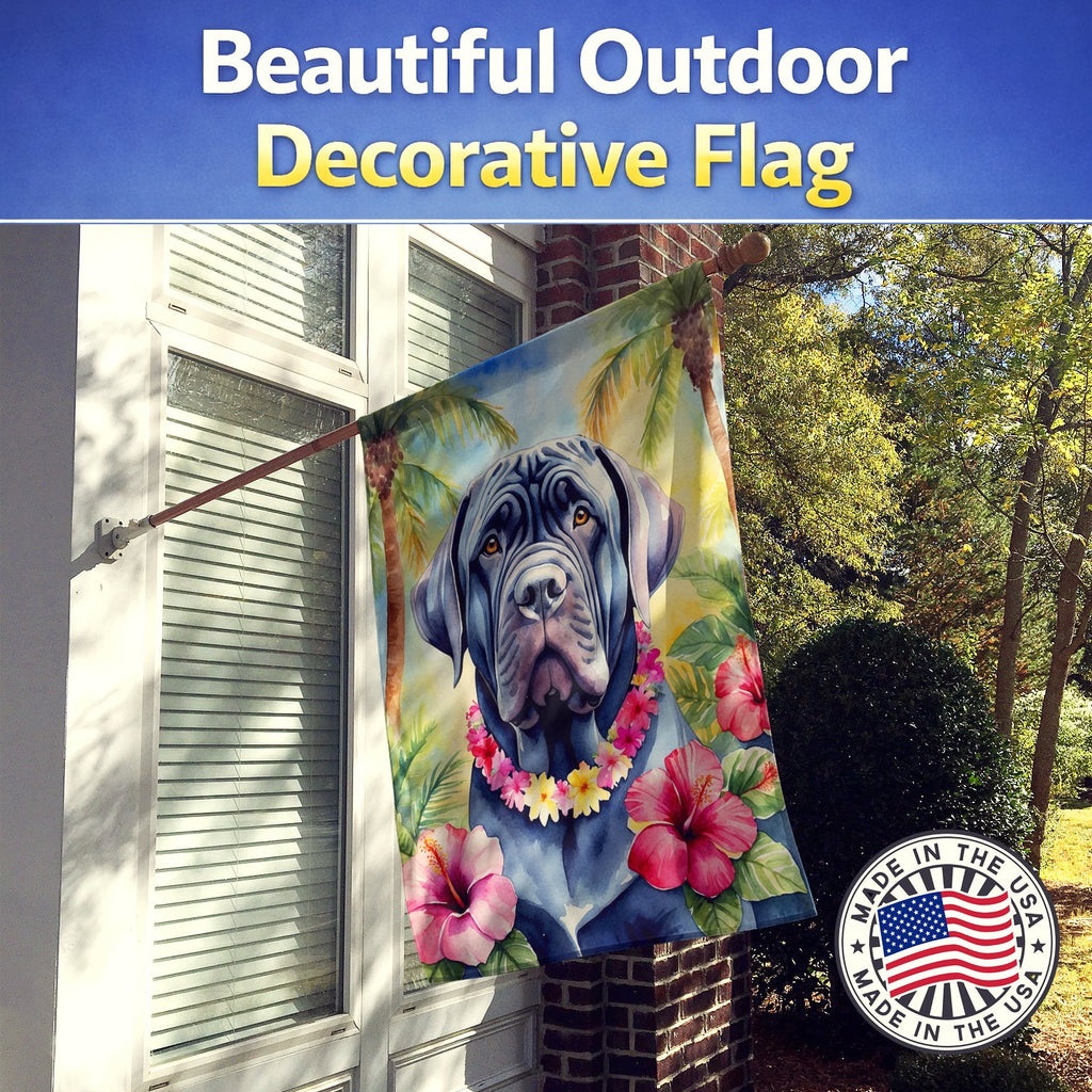 Neapolitan Mastiff Luau House Flag 28x40 Porch Sleeve Pole Decorative Outside Yard Banner Artwork Wall Hanging, Polyester