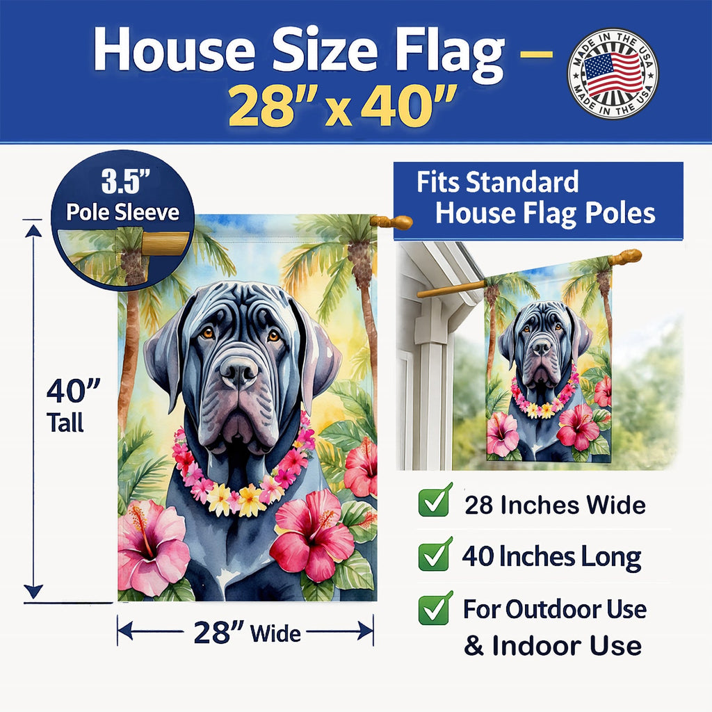 Neapolitan Mastiff Luau House Flag 28x40 Porch Sleeve Pole Decorative Outside Yard Banner Artwork Wall Hanging, Polyester