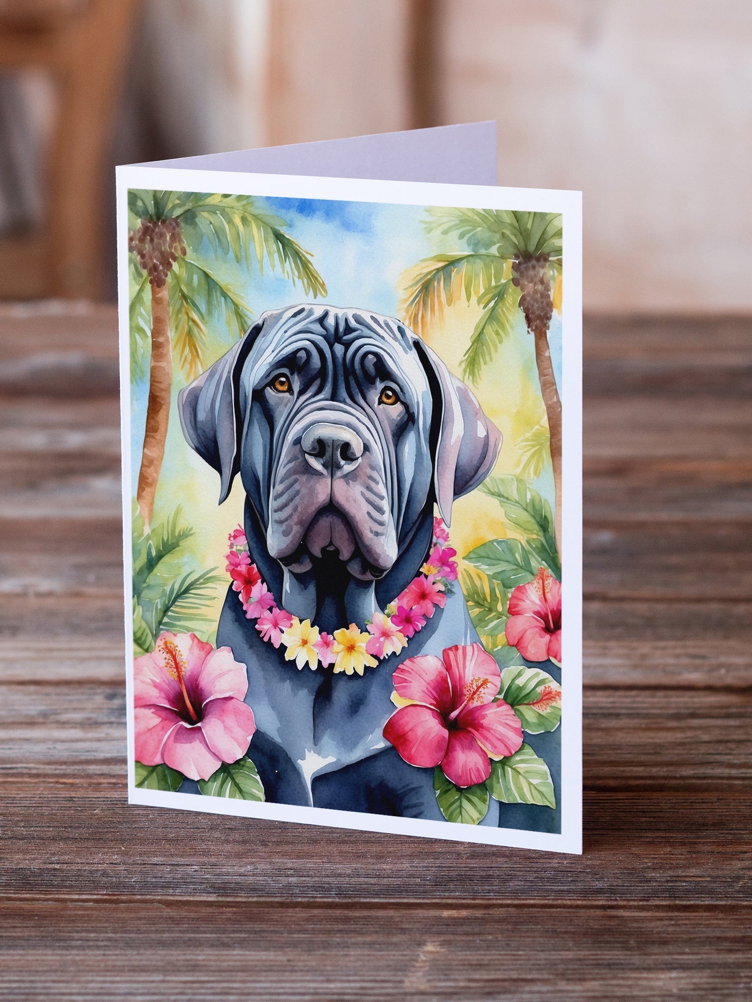 Neapolitan Mastiff Luau Greeting Cards Pack of 8 Blank Cards with Envelopes Whimsical A7 Size 5x7