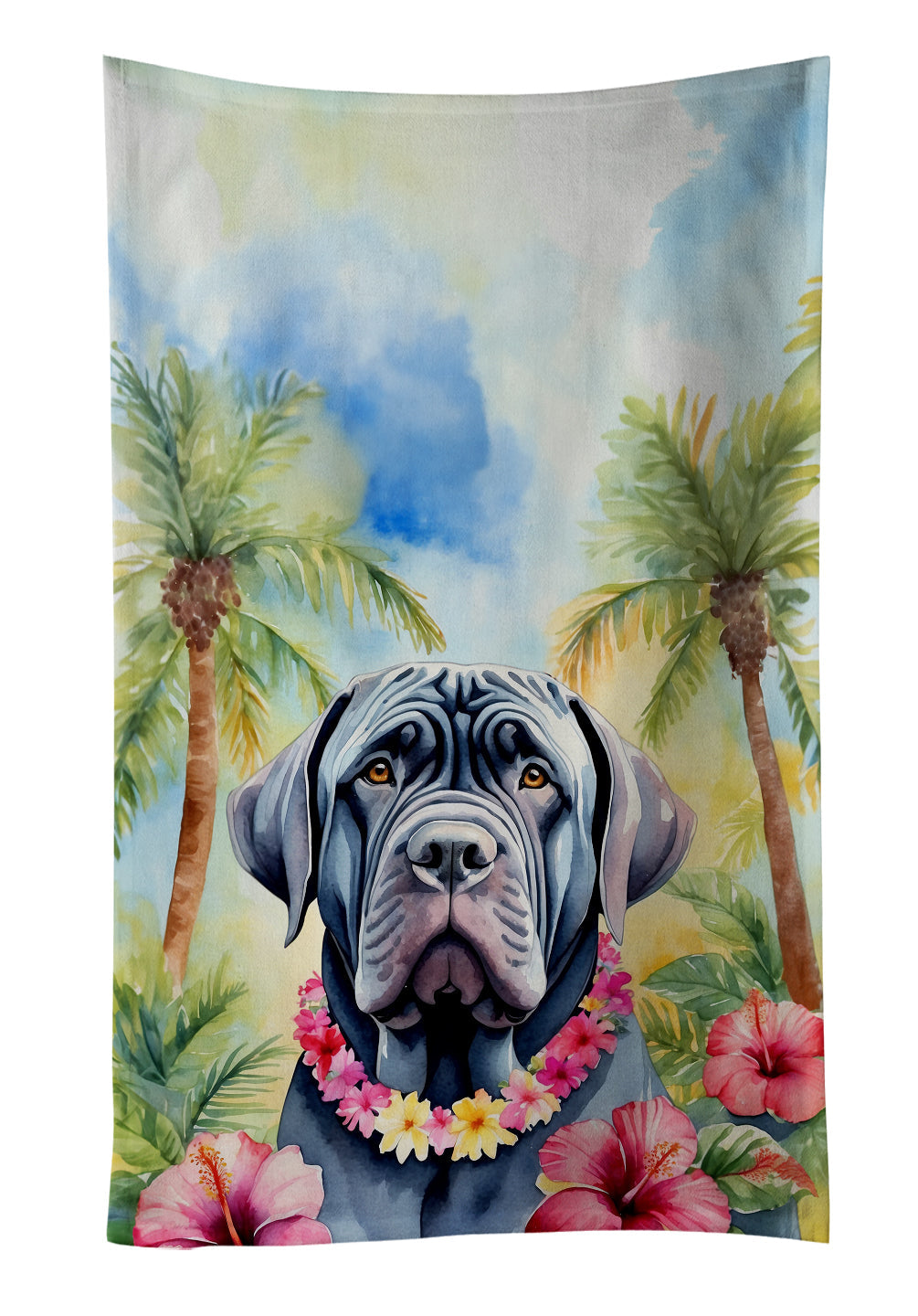 Neapolitan Mastiff Luau Kitchen Towel Velour Plush Front and Cotton Loop Back Machine Washable