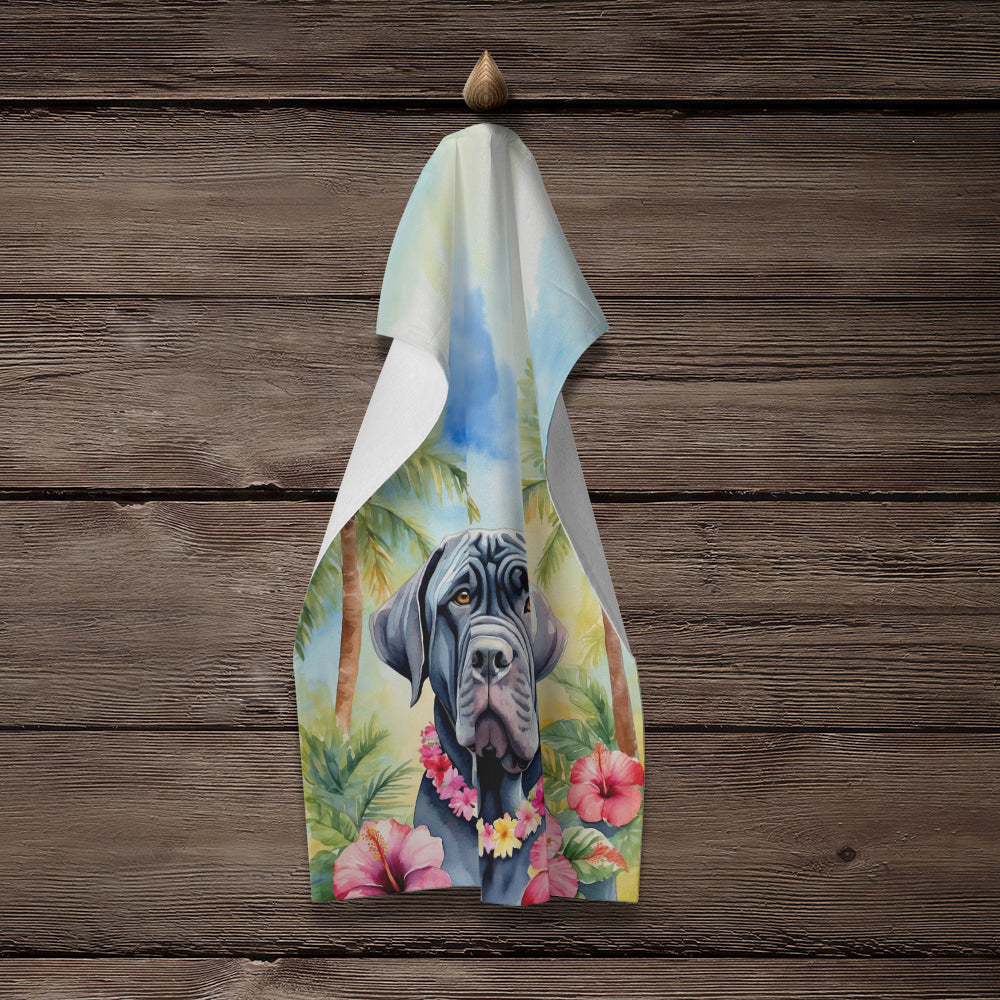 Neapolitan Mastiff Luau Kitchen Towel Velour Plush Front and Cotton Loop Back Machine Washable