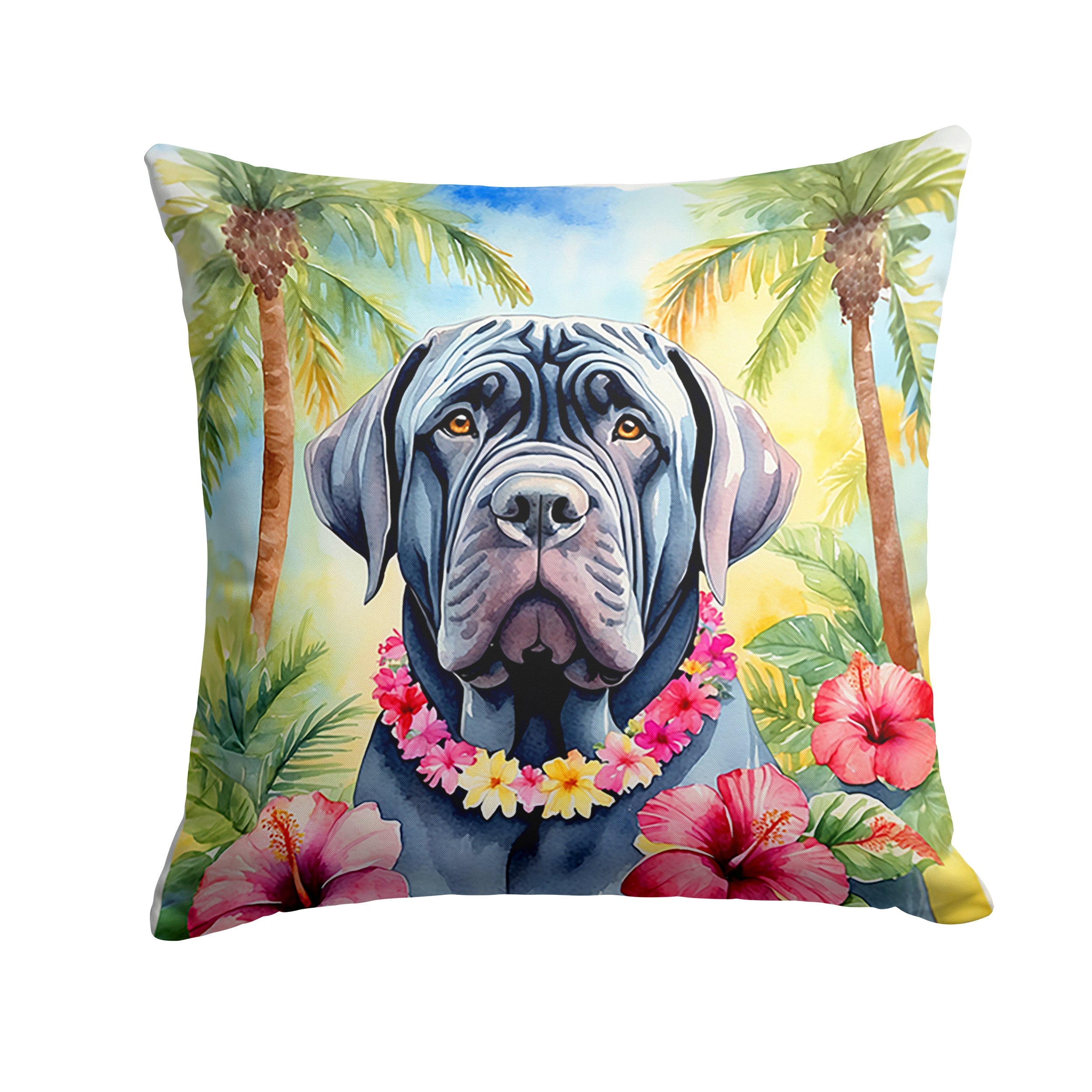 Neapolitan Mastiff Luau Decorative Throw Pillow 18x18 Indoor Outdoor Accent Cushion, Fabric Cover with Insert for Sofa, Bed, Porch & Living Room