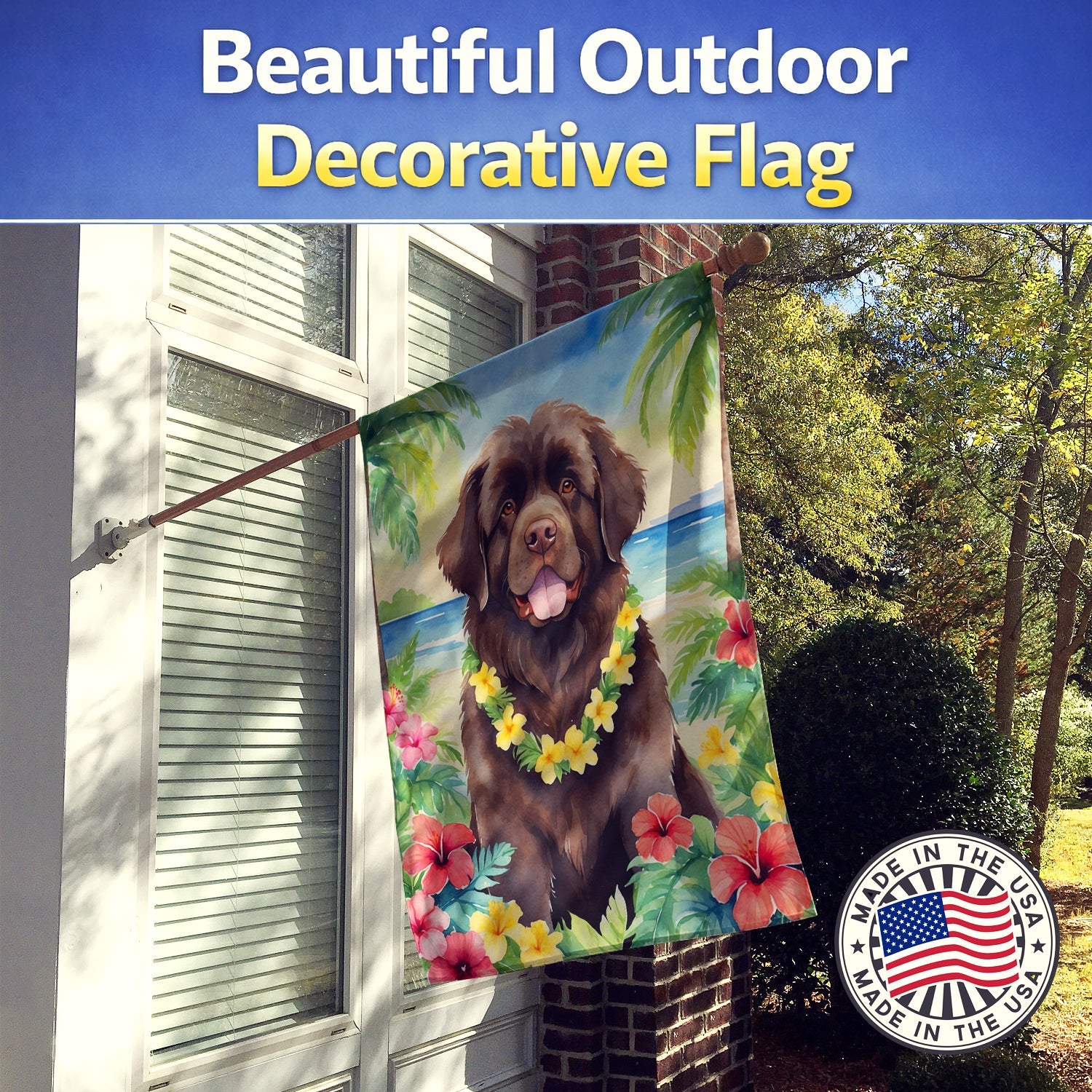 Newfoundland Luau House Flag 28x40 Porch Sleeve Pole Decorative Outside Yard Banner Artwork Wall Hanging, Polyester