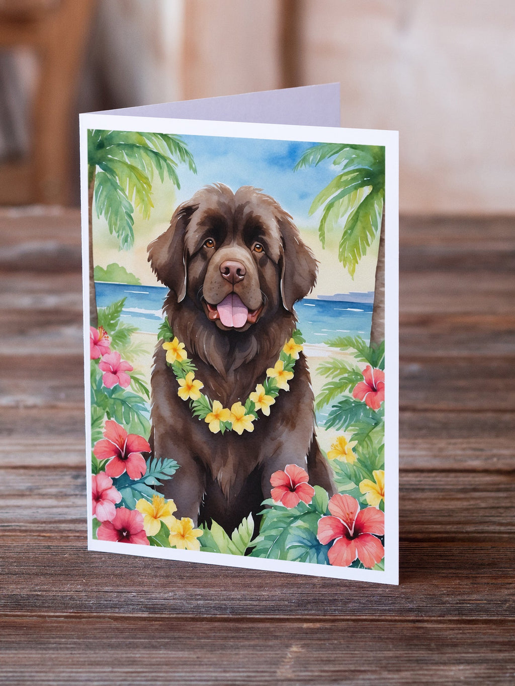Newfoundland Luau Greeting Cards Pack of 8 Blank Cards with Envelopes Whimsical A7 Size 5x7