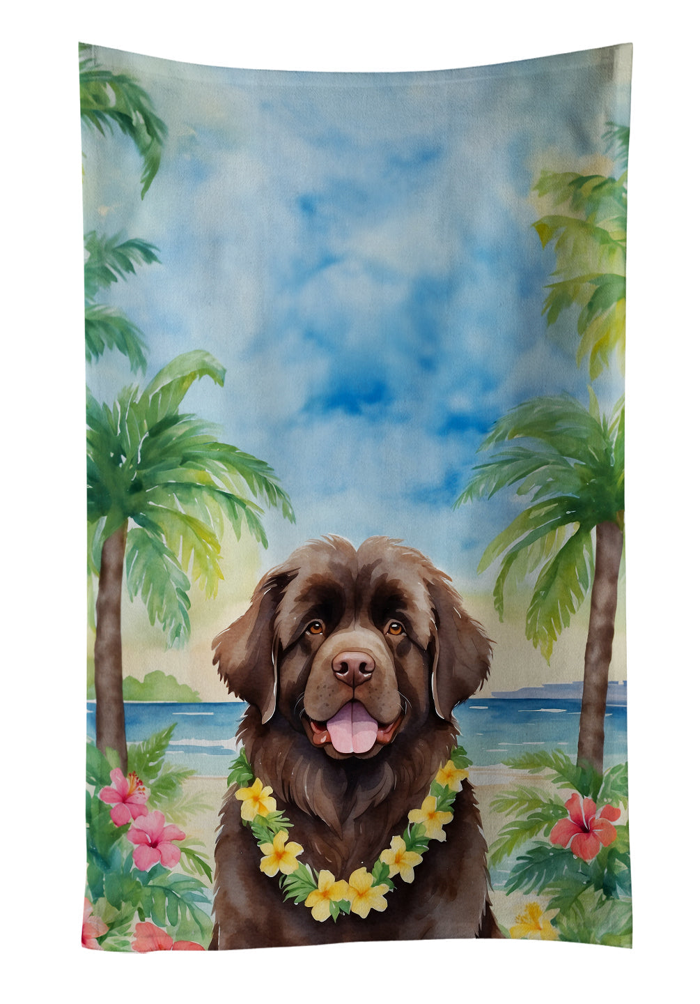 Newfoundland Luau Kitchen Towel Velour Plush Front and Cotton Loop Back Machine Washable