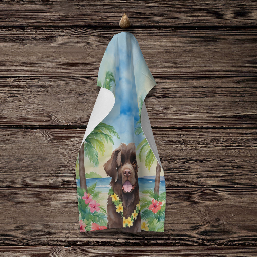 Newfoundland Luau Kitchen Towel Velour Plush Front and Cotton Loop Back Machine Washable