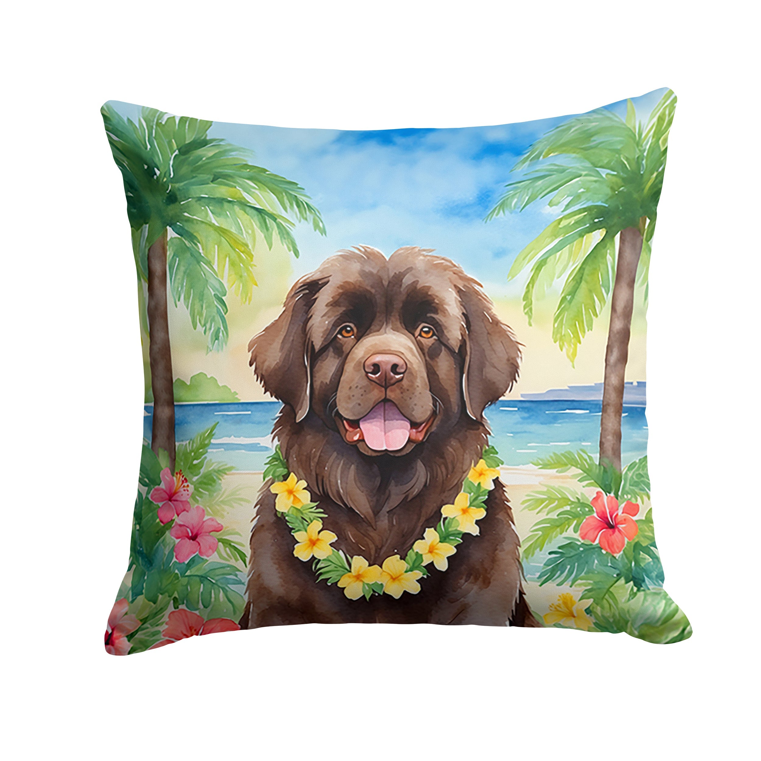 Newfoundland Luau Decorative Throw Pillow 14x14 Indoor Outdoor Accent Cushion, Fabric Cover with Insert for Sofa, Bed, Porch & Living Room
