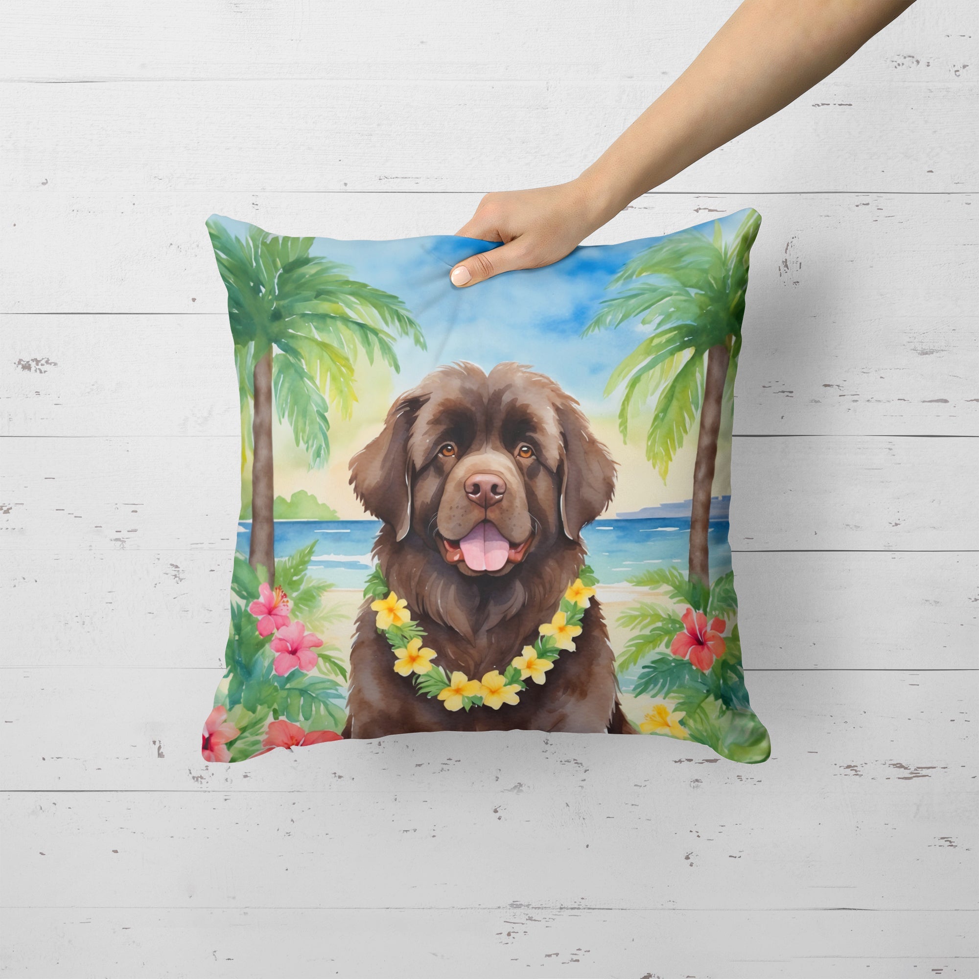 Newfoundland Luau Decorative Throw Pillow 18x18 Indoor Outdoor Accent Cushion, Fabric Cover with Insert for Sofa, Bed, Porch & Living Room