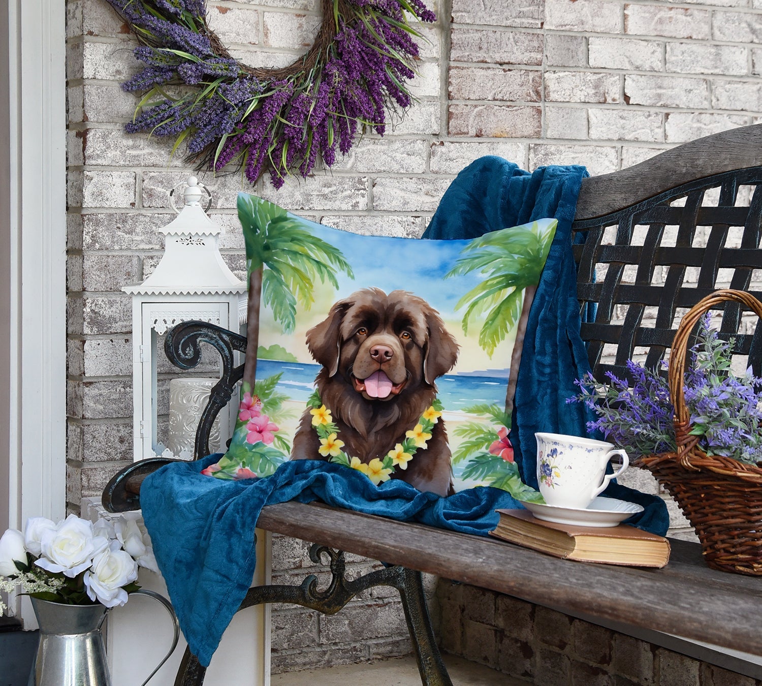 Newfoundland Luau Decorative Throw Pillow 18x18 Indoor Outdoor Accent Cushion, Fabric Cover with Insert for Sofa, Bed, Porch & Living Room