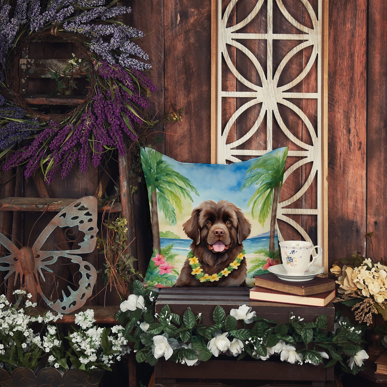 Newfoundland Luau Decorative Throw Pillow 18x18 Indoor Outdoor Accent Cushion, Fabric Cover with Insert for Sofa, Bed, Porch & Living Room