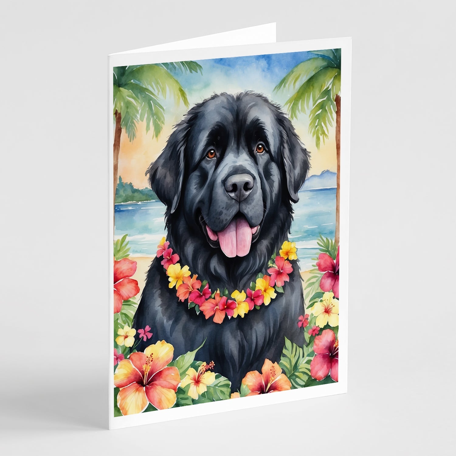 Newfoundland Luau Greeting Cards Pack of 8 Blank Cards with Envelopes Whimsical A7 Size 5x7