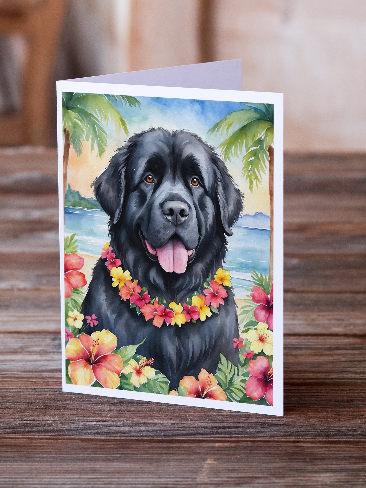 Newfoundland Luau Greeting Cards Pack of 8 Blank Cards with Envelopes Whimsical A7 Size 5x7