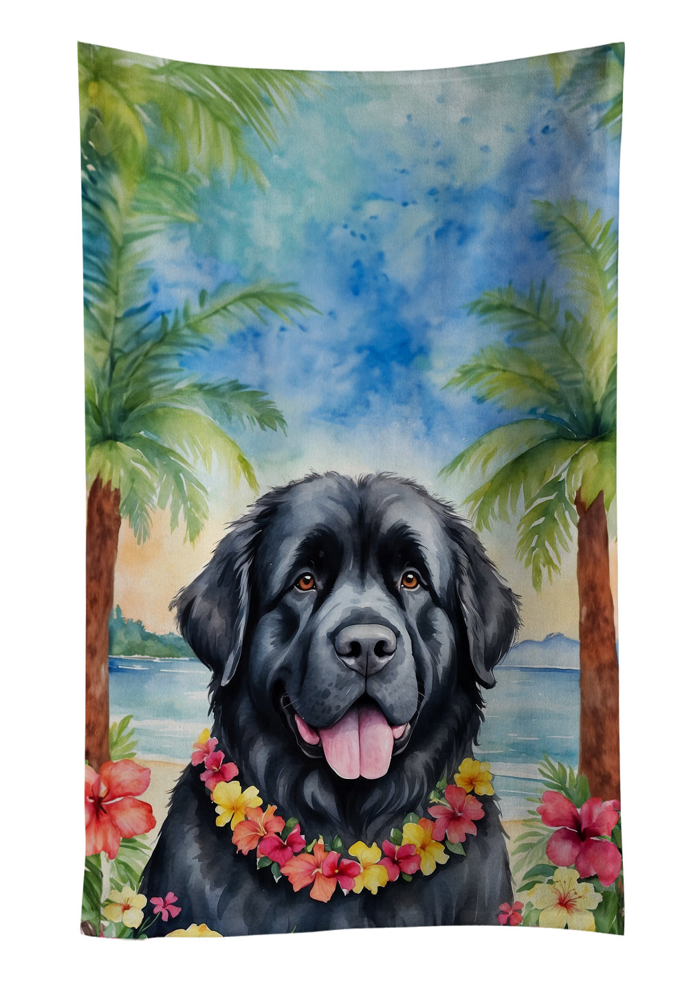Newfoundland Luau Kitchen Towel Velour Plush Front and Cotton Loop Back Machine Washable