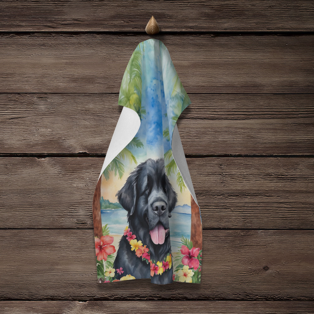 Newfoundland Luau Kitchen Towel Velour Plush Front and Cotton Loop Back Machine Washable