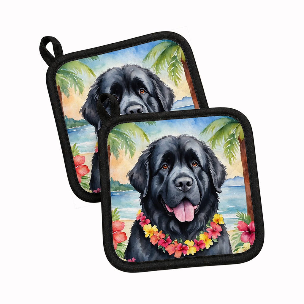 Newfoundland Luau Pot Holder Set of 2 Heat Resistant Quilted Hot Pads 7.5 x 7.5 Inch, Insulated Kitchen Trivets for Cooking & Baking