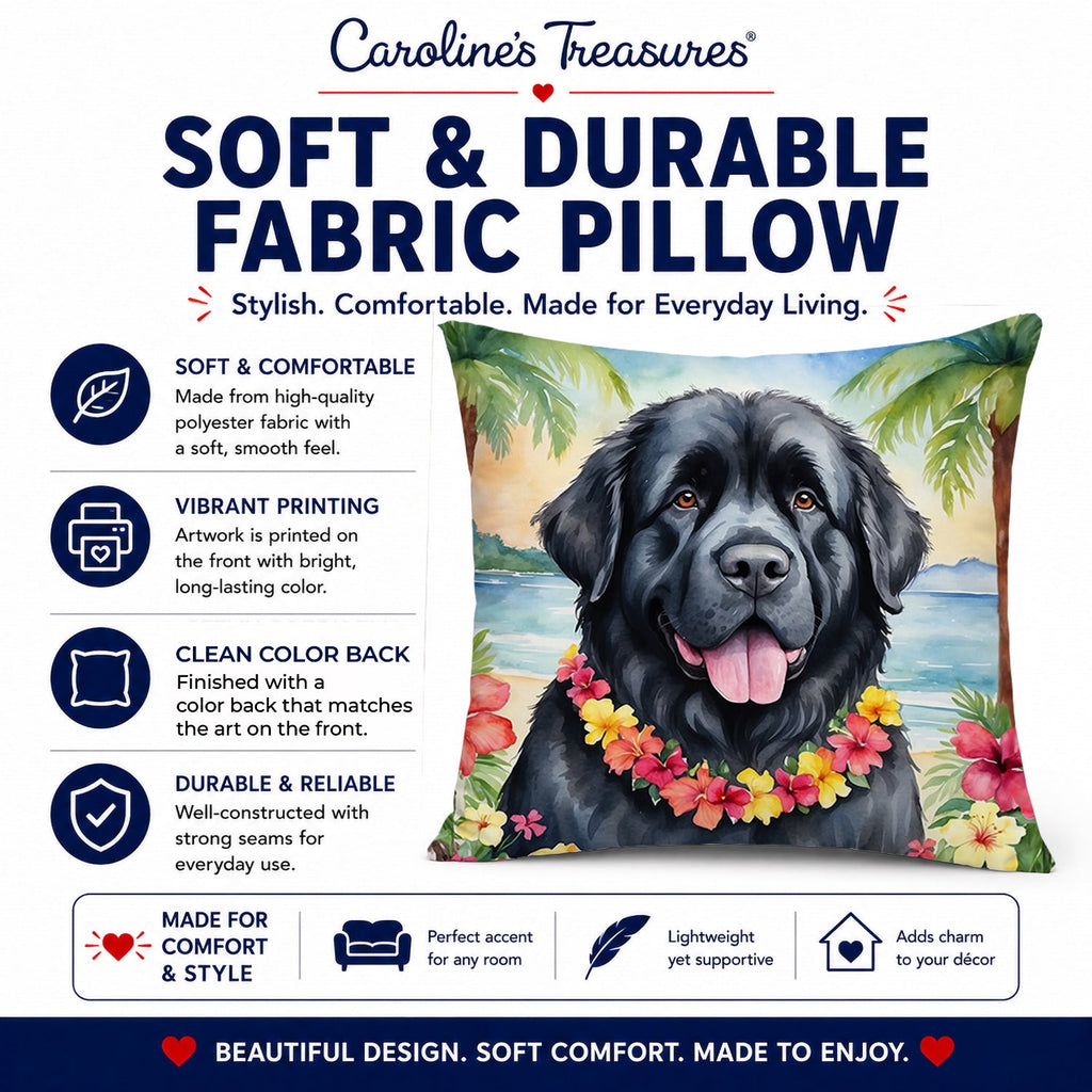 Newfoundland Luau Decorative Throw Pillow 14x14 Indoor Outdoor Accent Cushion, Fabric Cover with Insert for Sofa, Bed, Porch & Living Room