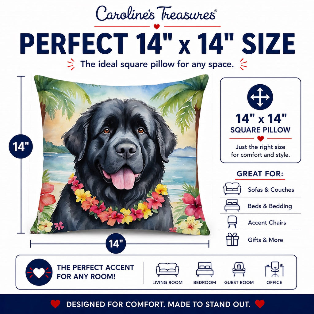 Newfoundland Luau Decorative Throw Pillow 14x14 Indoor Outdoor Accent Cushion, Fabric Cover with Insert for Sofa, Bed, Porch & Living Room