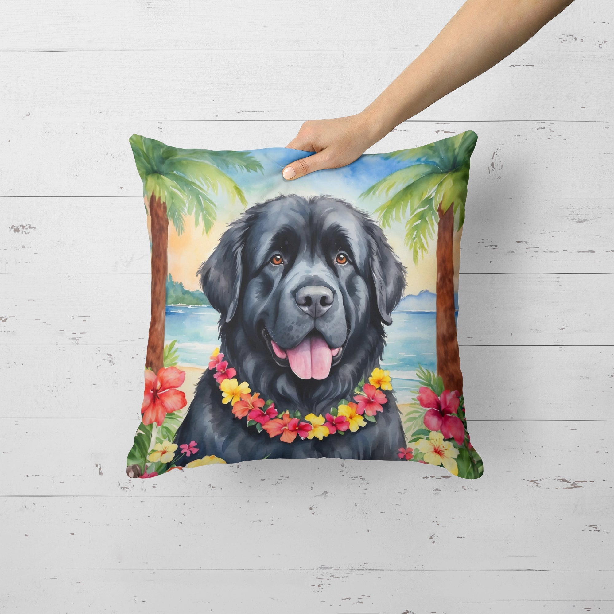 Newfoundland Luau Decorative Throw Pillow 18x18 Indoor Outdoor Accent Cushion, Fabric Cover with Insert for Sofa, Bed, Porch & Living Room