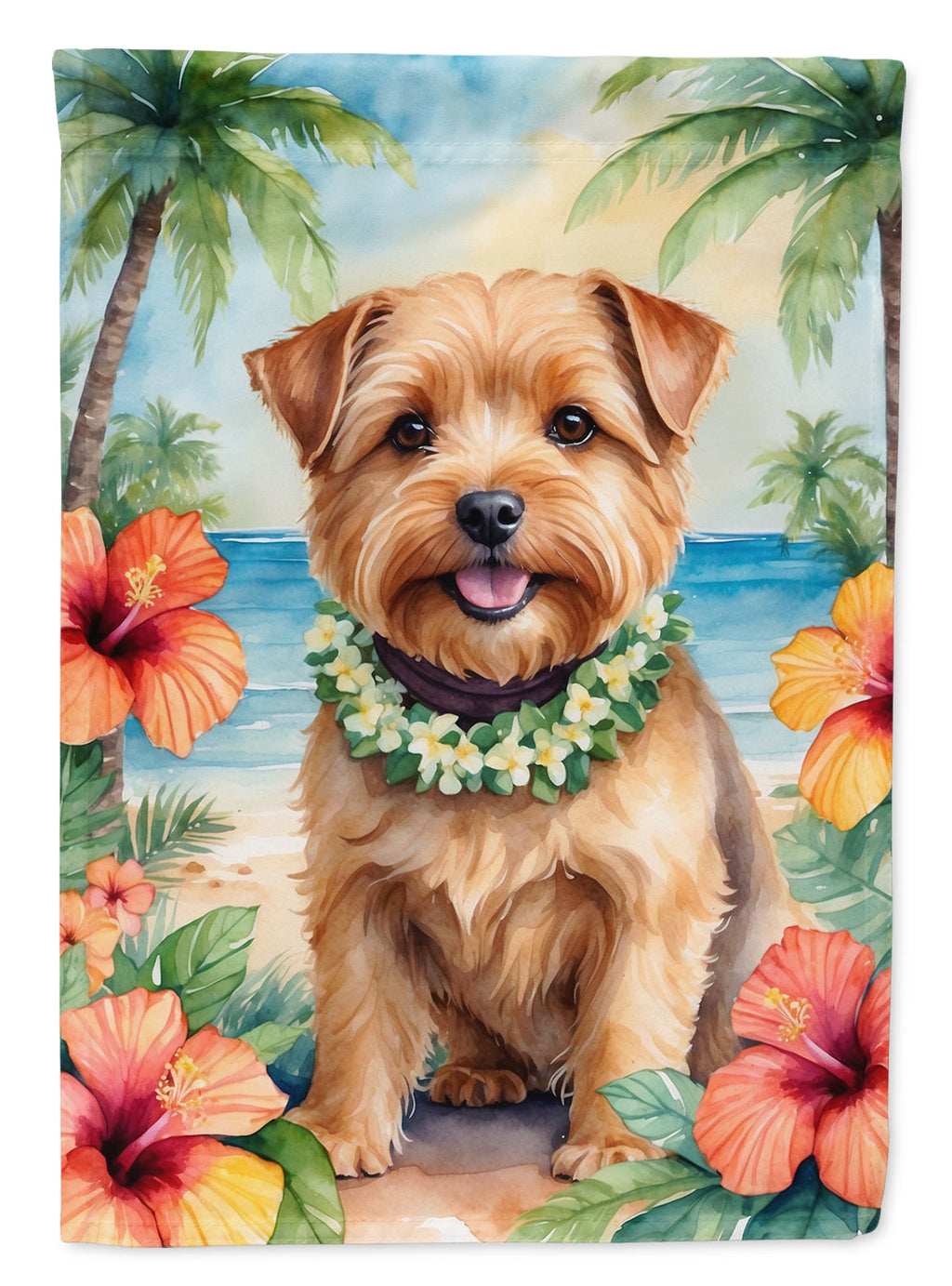 Norfolk Terrier Luau House Flag 28x40 Porch Sleeve Pole Decorative Outside Yard Banner Artwork Wall Hanging, Polyester