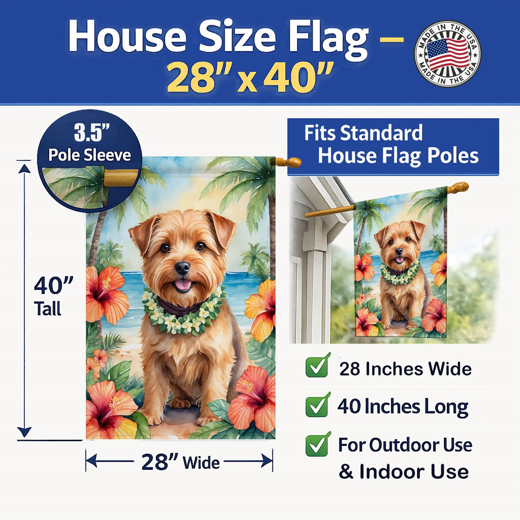 Norfolk Terrier Luau House Flag 28x40 Porch Sleeve Pole Decorative Outside Yard Banner Artwork Wall Hanging, Polyester