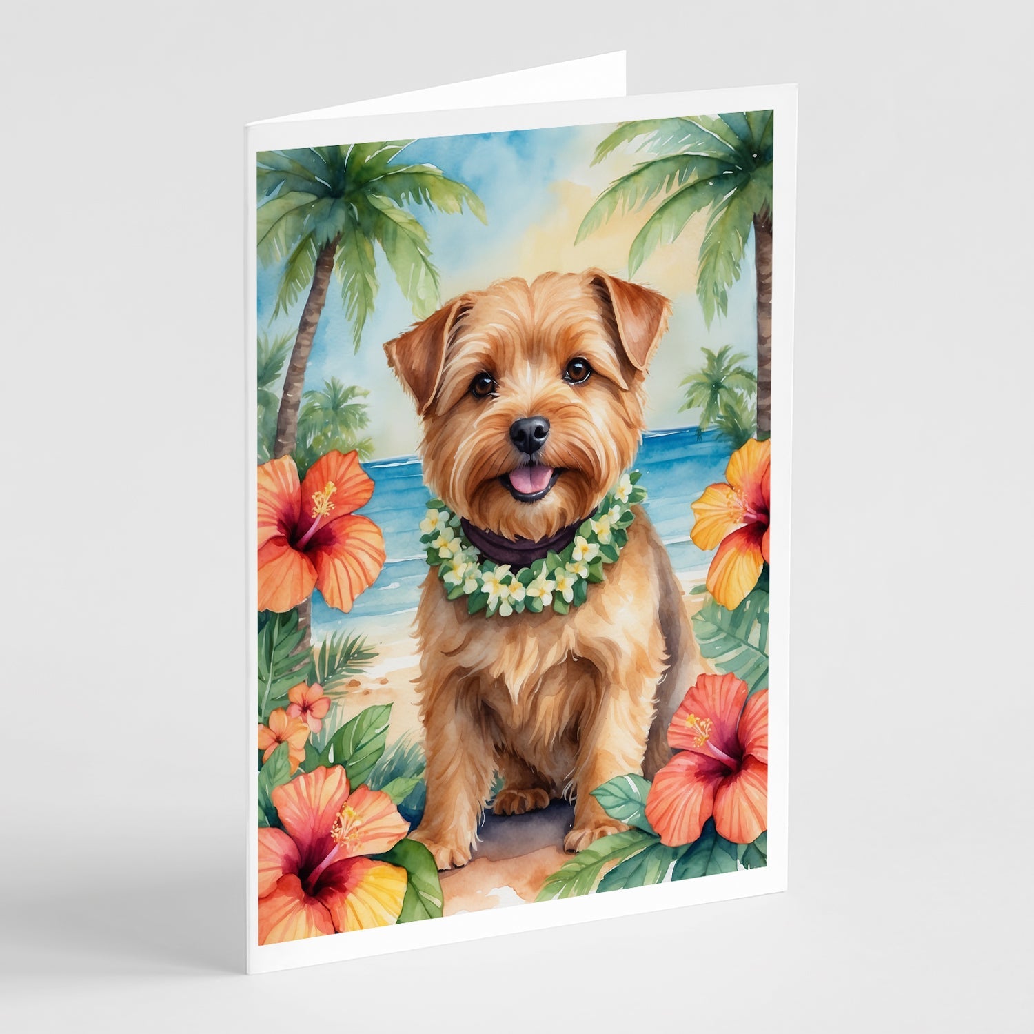 Norfolk Terrier Luau Greeting Cards Pack of 8 Blank Cards with Envelopes Whimsical A7 Size 5x7