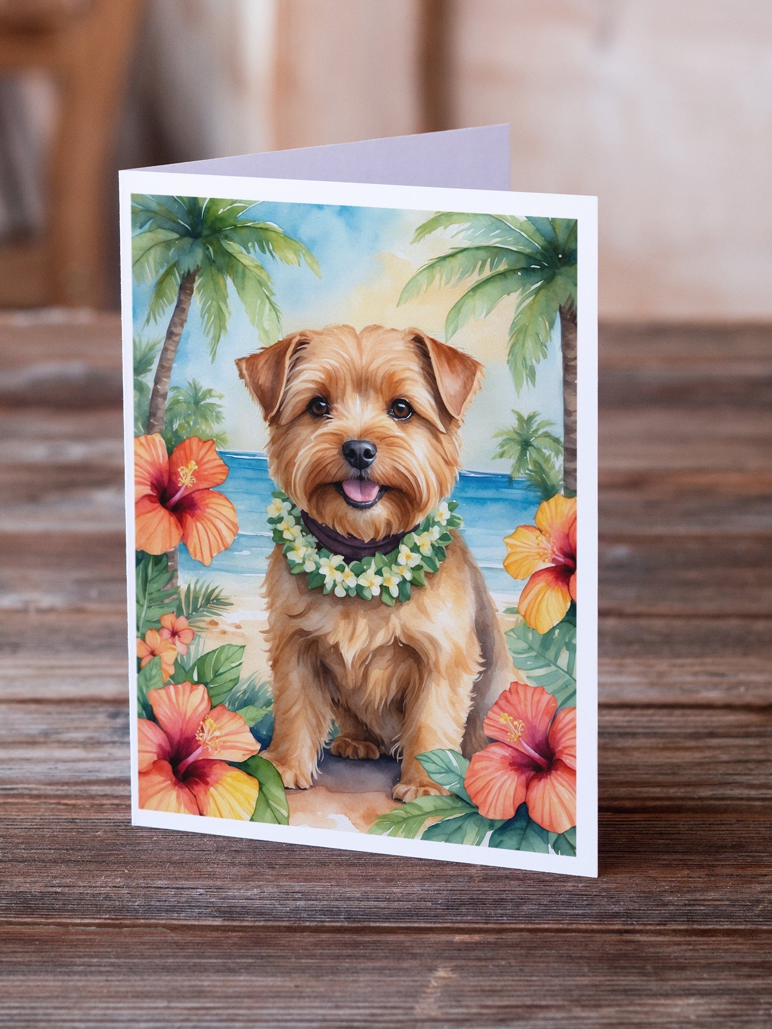 Norfolk Terrier Luau Greeting Cards Pack of 8 Blank Cards with Envelopes Whimsical A7 Size 5x7