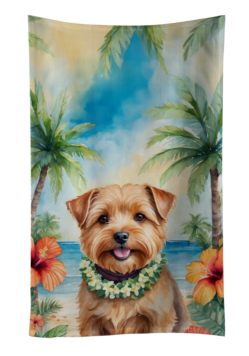 Norfolk Terrier Luau Kitchen Towel Velour Plush Front and Cotton Loop Back Machine Washable