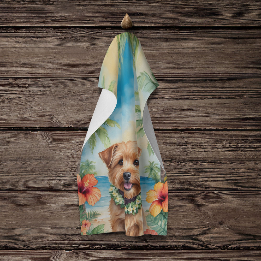 Norfolk Terrier Luau Kitchen Towel Velour Plush Front and Cotton Loop Back Machine Washable