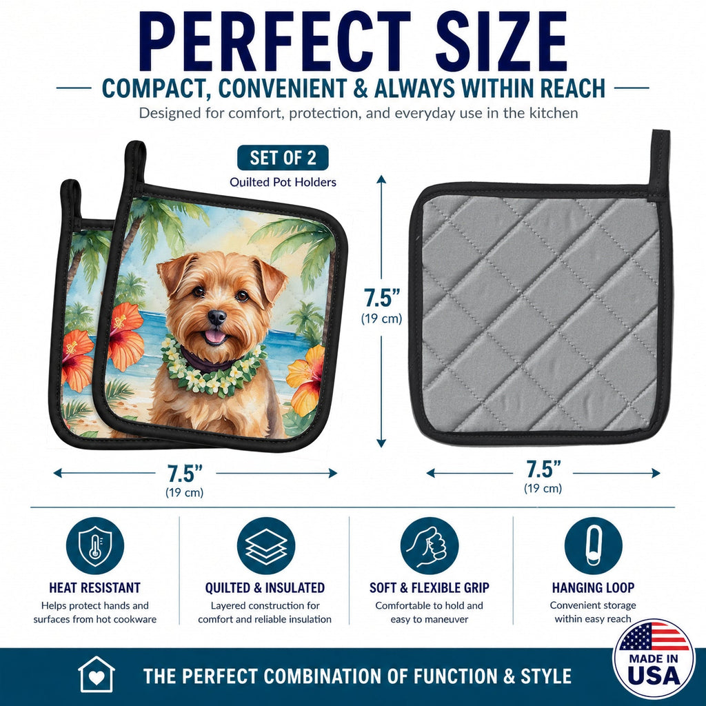 Norfolk Terrier Luau Pot Holder Set of 2 Heat Resistant Quilted Hot Pads 7.5 x 7.5 Inch, Insulated Kitchen Trivets for Cooking & Baking