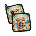 Norfolk Terrier Luau Pot Holder Set of 2 Heat Resistant Quilted Hot Pads 7.5 x 7.5 Inch, Insulated Kitchen Trivets for Cooking & Baking