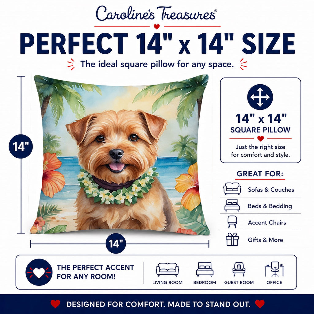 Norfolk Terrier Luau Decorative Throw Pillow 14x14 Indoor Outdoor Accent Cushion, Fabric Cover with Insert for Sofa, Bed, Porch & Living Room