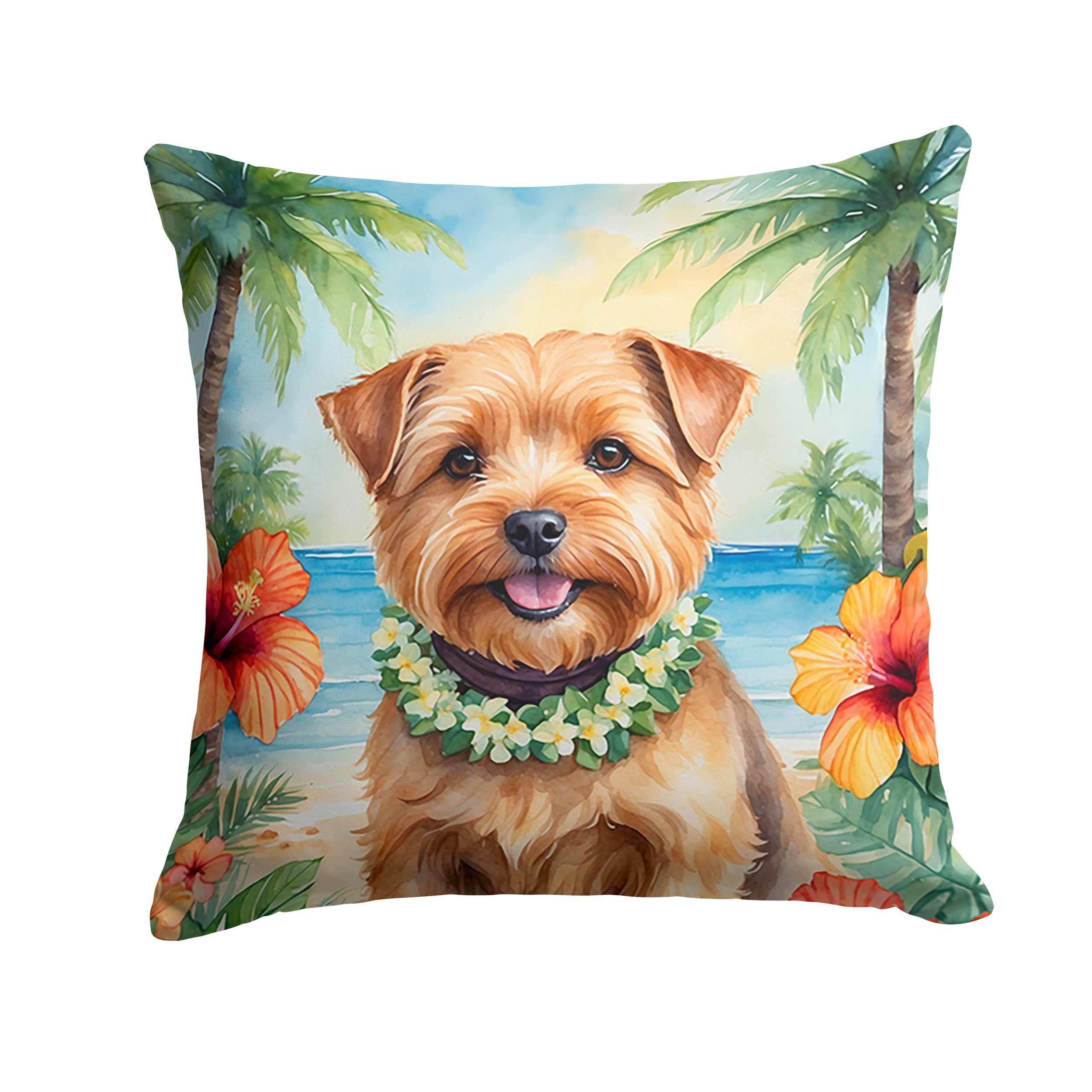 Norfolk Terrier Luau Decorative Throw Pillow 18x18 Indoor Outdoor Accent Cushion, Fabric Cover with Insert for Sofa, Bed, Porch & Living Room
