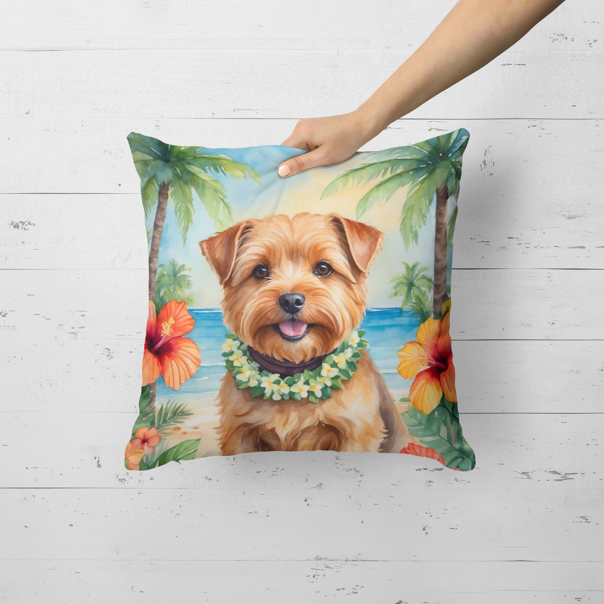 Norfolk Terrier Luau Decorative Throw Pillow 18x18 Indoor Outdoor Accent Cushion, Fabric Cover with Insert for Sofa, Bed, Porch & Living Room