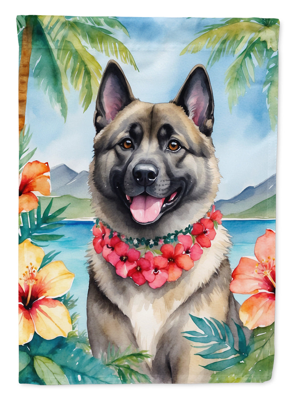 Norwegian Elkhound Luau House Flag 28x40 Porch Sleeve Pole Decorative Outside Yard Banner Artwork Wall Hanging, Polyester