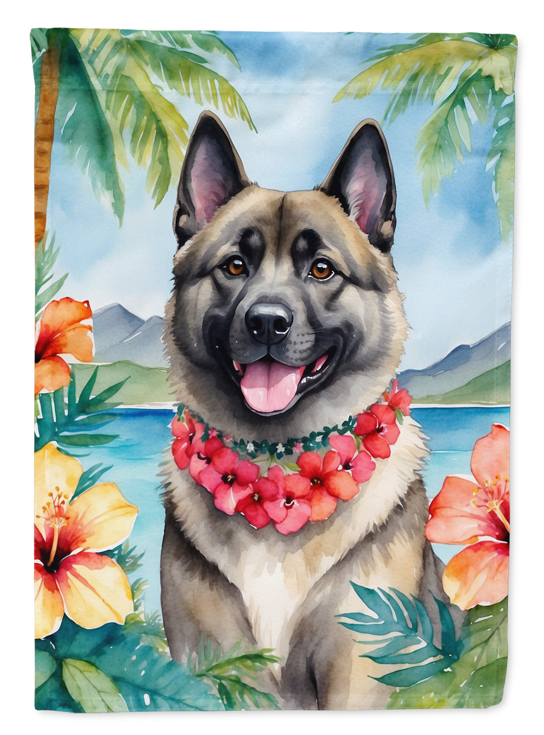 Norwegian Elkhound Luau House Flag 28x40 Porch Sleeve Pole Decorative Outside Yard Banner Artwork Wall Hanging, Polyester