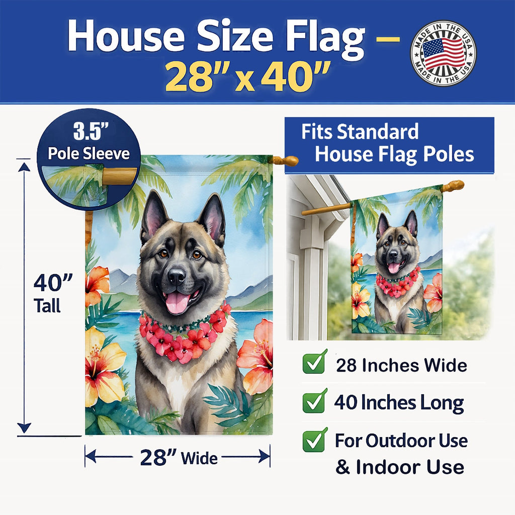 Norwegian Elkhound Luau House Flag 28x40 Porch Sleeve Pole Decorative Outside Yard Banner Artwork Wall Hanging, Polyester