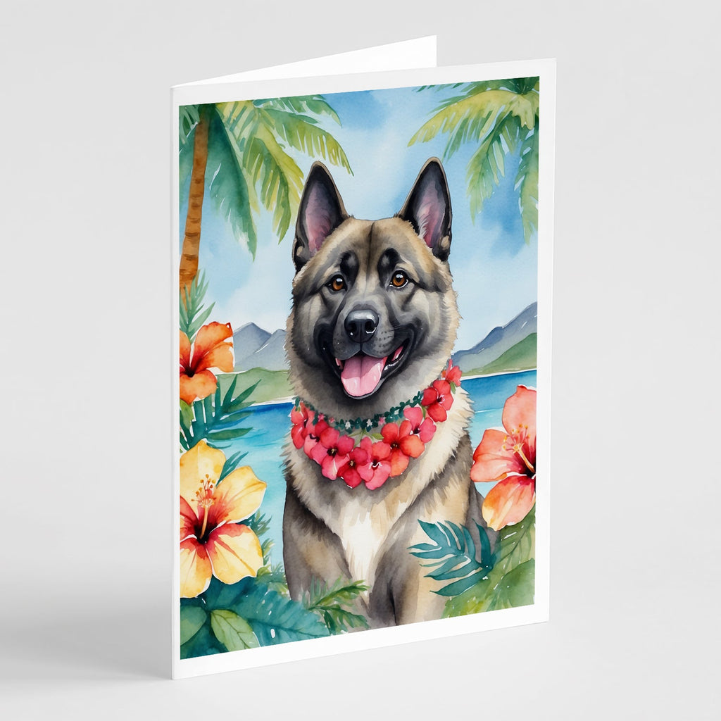 Norwegian Elkhound Luau Greeting Cards Pack of 8 Blank Cards with Envelopes Whimsical A7 Size 5x7
