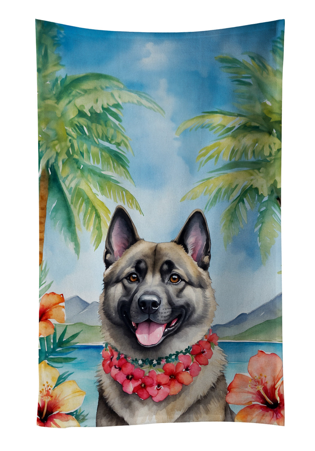 Norwegian Elkhound Luau Kitchen Towel Velour Plush Front and Cotton Loop Back Machine Washable