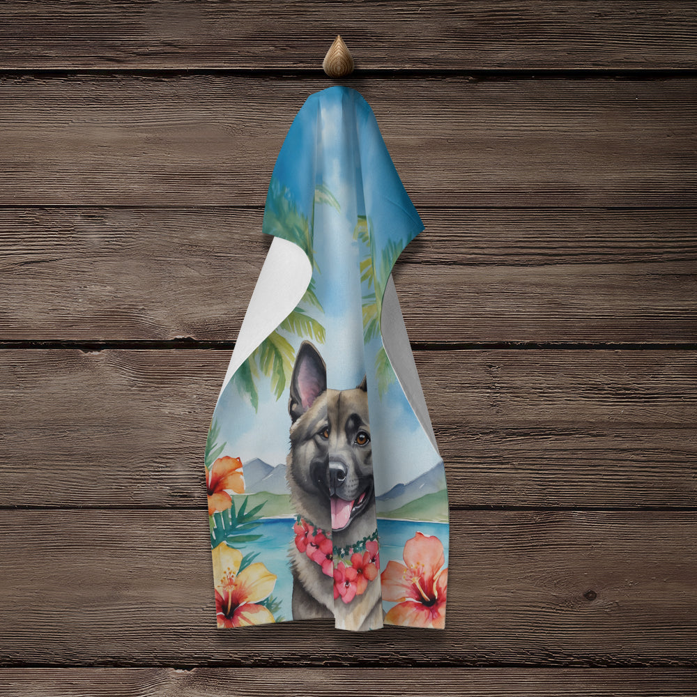 Norwegian Elkhound Luau Kitchen Towel Velour Plush Front and Cotton Loop Back Machine Washable