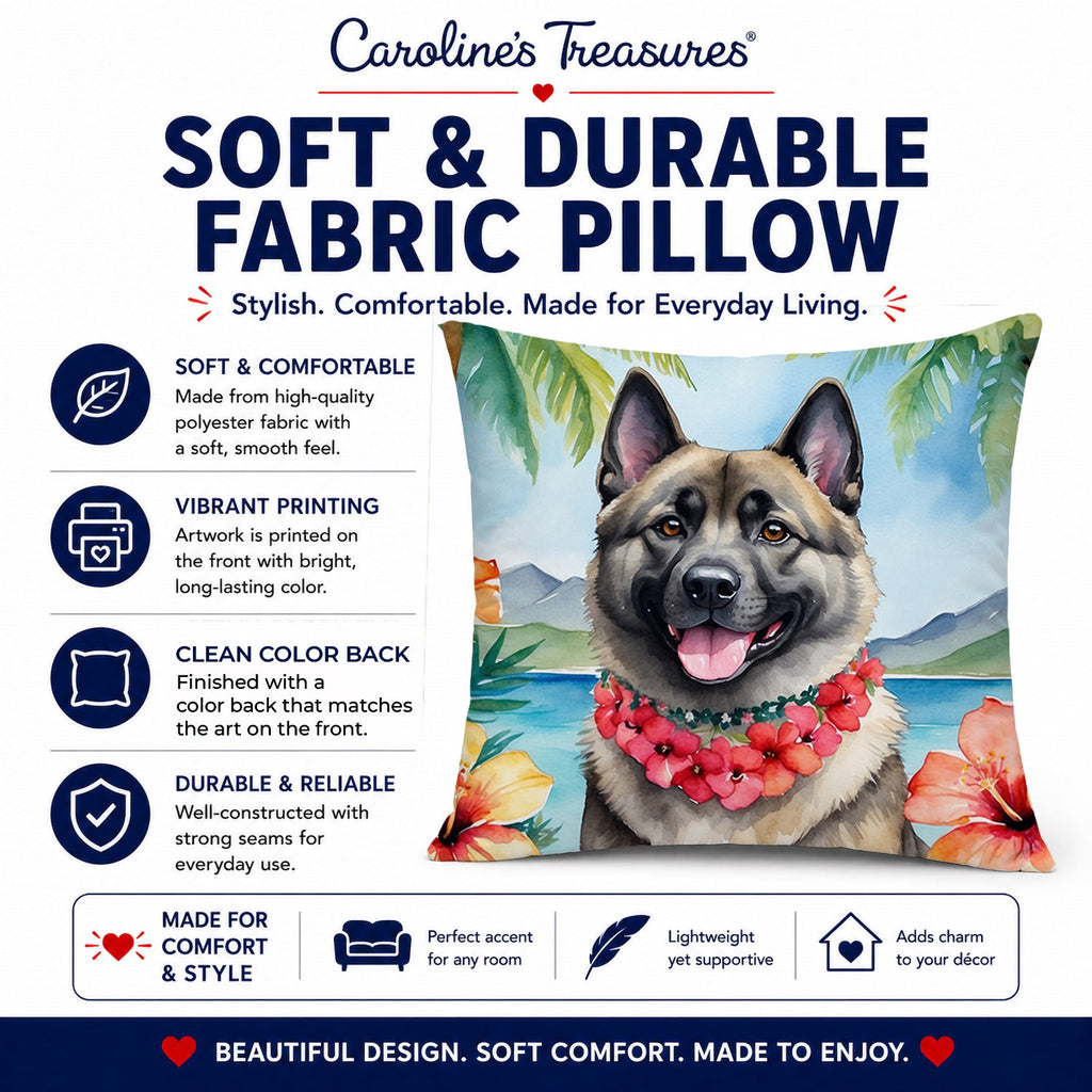 Norwegian Elkhound Luau Decorative Throw Pillow 14x14 Indoor Outdoor Accent Cushion, Fabric Cover with Insert for Sofa, Bed, Porch & Living Room