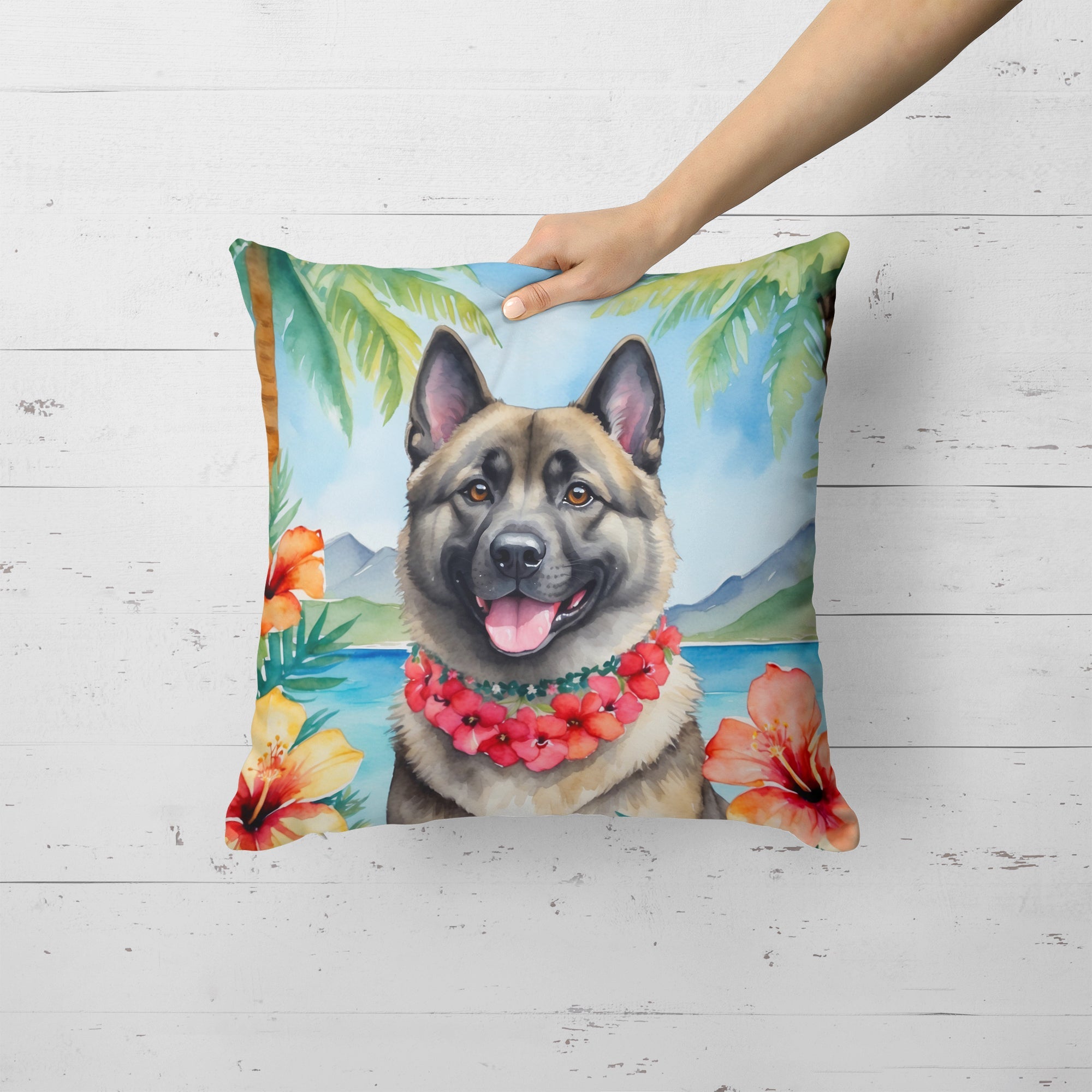 Norwegian Elkhound Luau Decorative Throw Pillow 18x18 Indoor Outdoor Accent Cushion, Fabric Cover with Insert for Sofa, Bed, Porch & Living Room