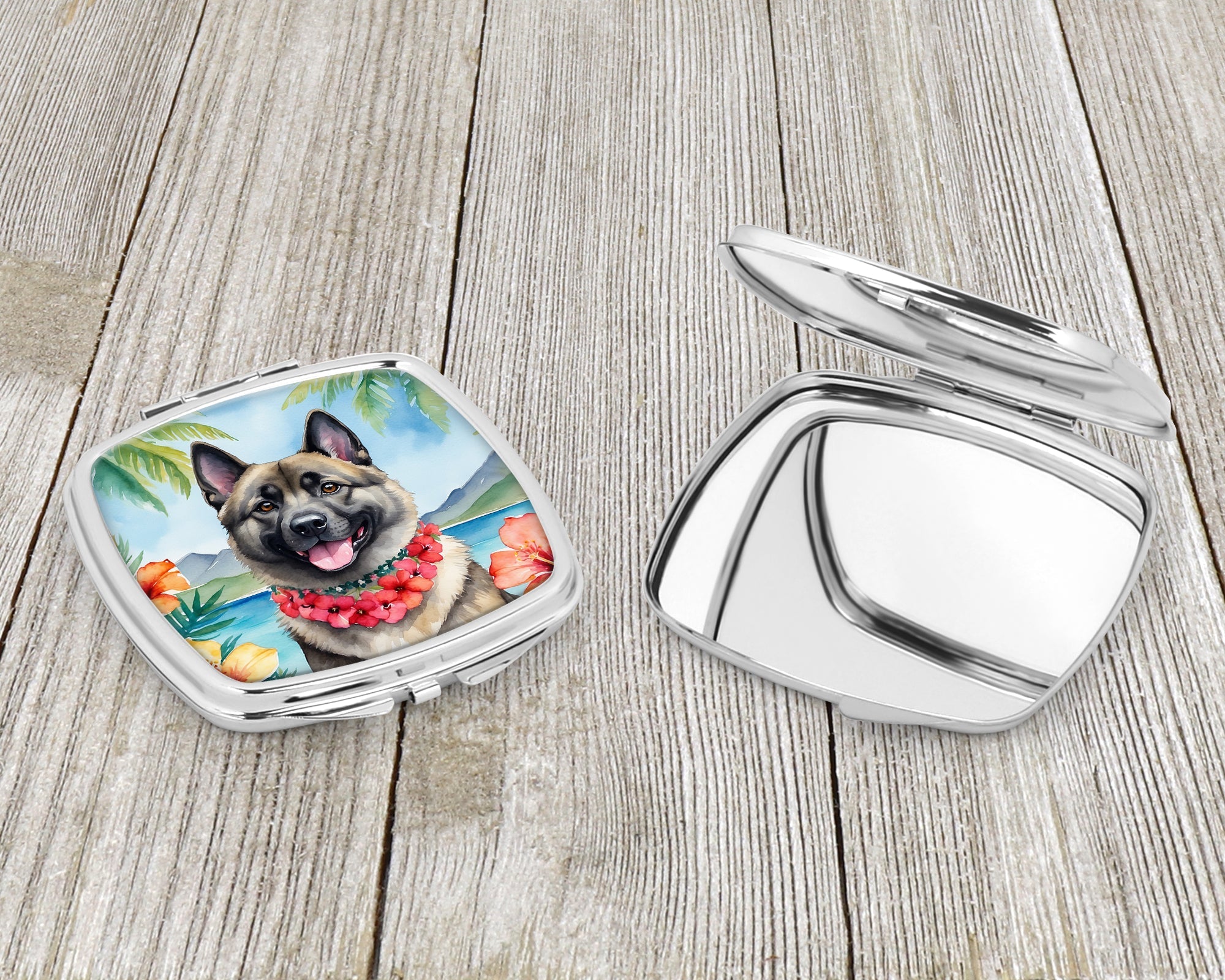 Norwegian Elkhound Luau Compact Mirror Decorative Travel Makeup Mirror for Women Girls Gifts Pocket Makeup Mirror Folding Handheld